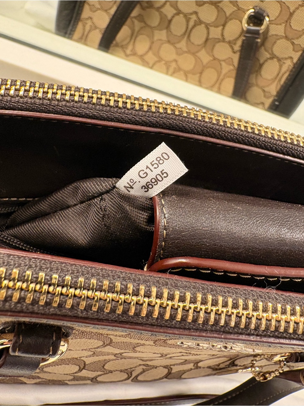 Coach Tan/Brown Signature Canvas Satchel with Dark Brown Leather Trim - Picture 4 of 4